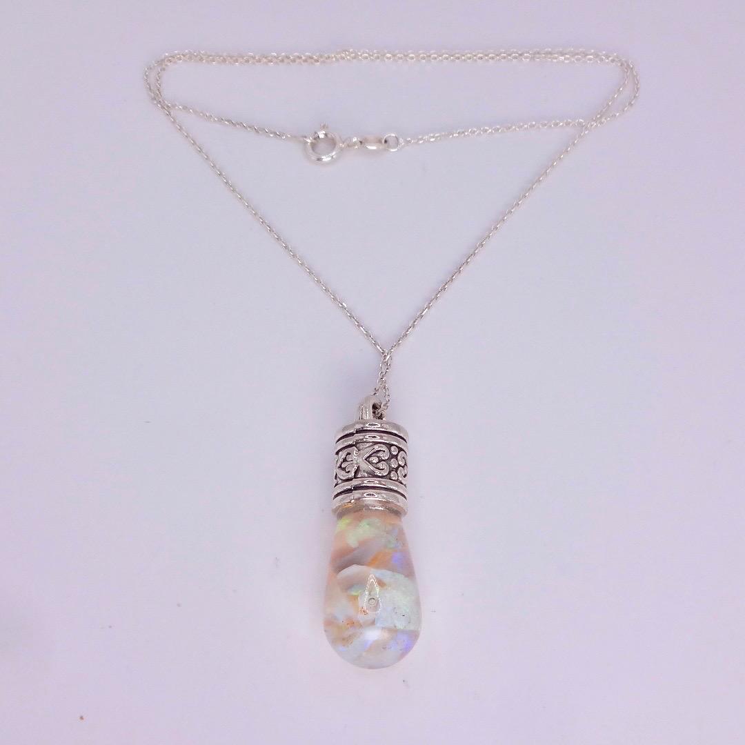 Vintage White Floating Opal Choker 925 Sterling Silver Chain Necklace Choker
