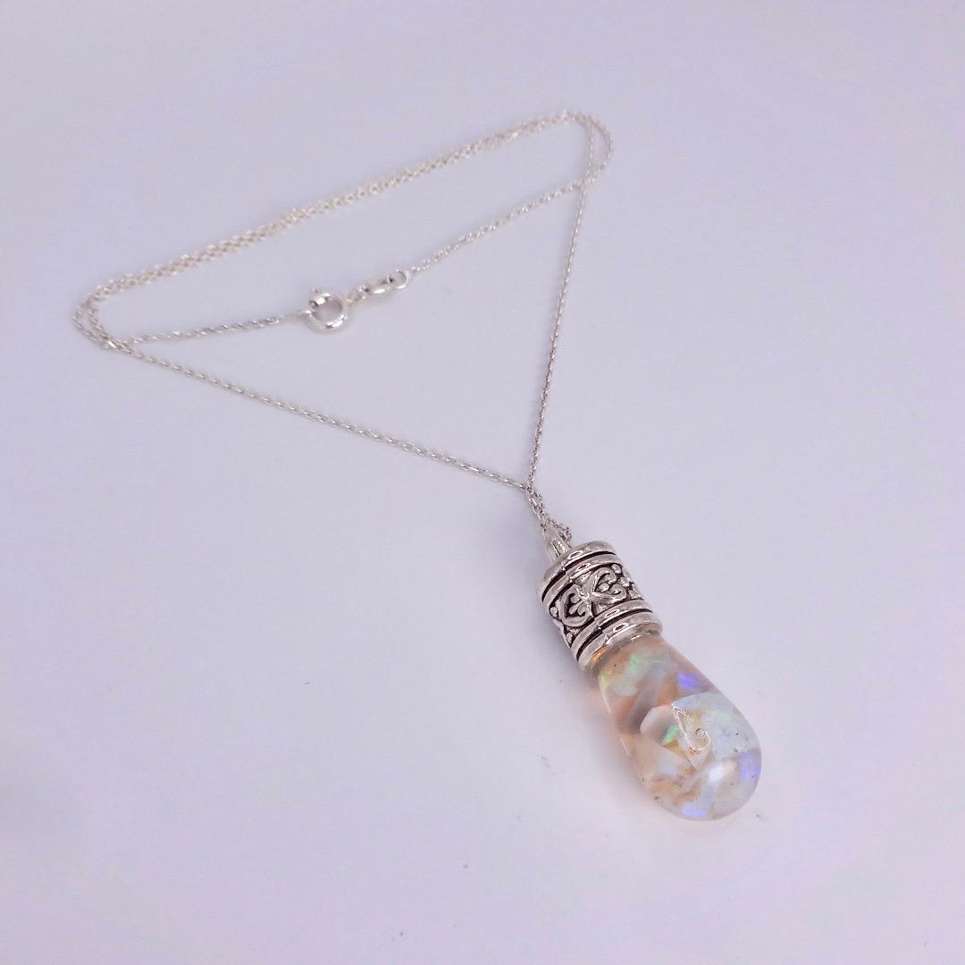 Vintage White Floating Opal Choker 925 Sterling Silver Chain Necklace Choker