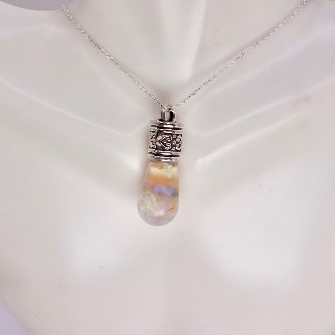Vintage White Floating Opal Choker 925 Sterling Silver Chain Necklace Choker