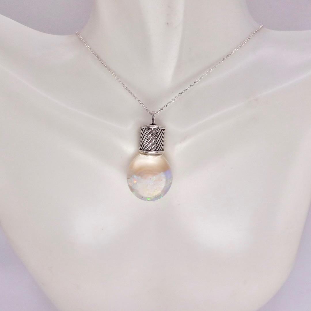 Vintage White Floating Opal Choker 925 Sterling Silver Chain Necklace Choker