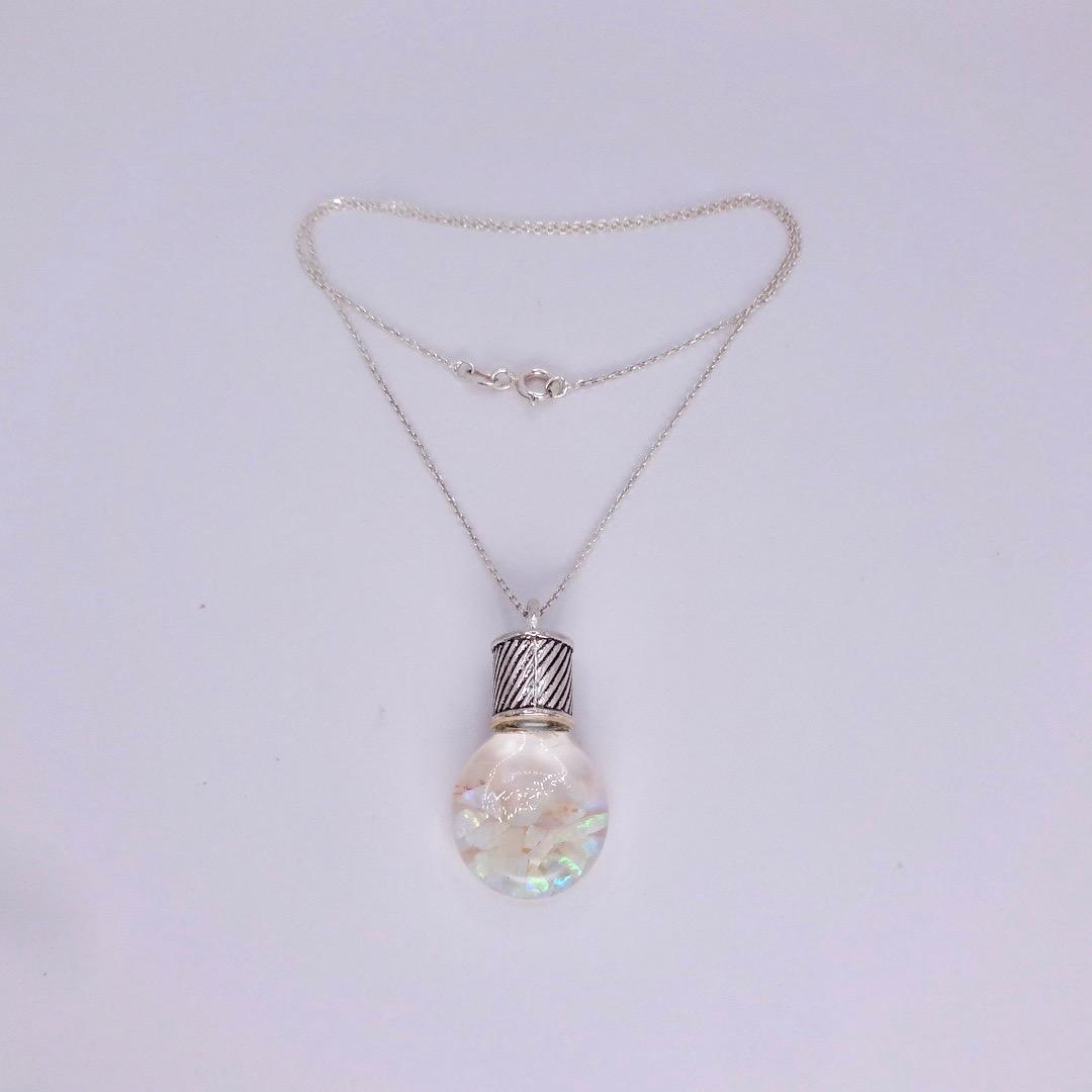 Vintage White Floating Opal Choker 925 Sterling Silver Chain Necklace Choker