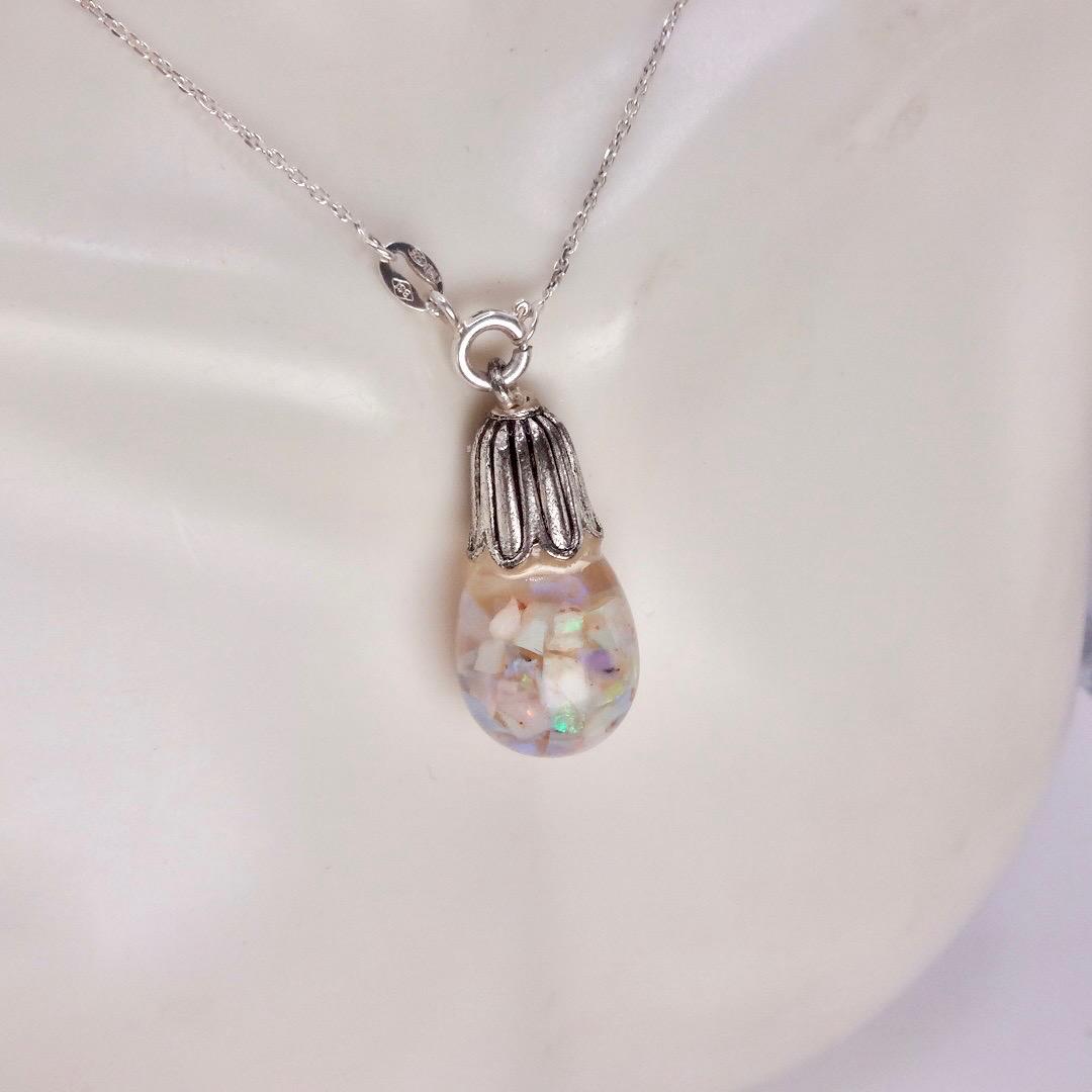 Vintage White Floating Opal Choker 925 Sterling Silver Chain Necklace Choker
