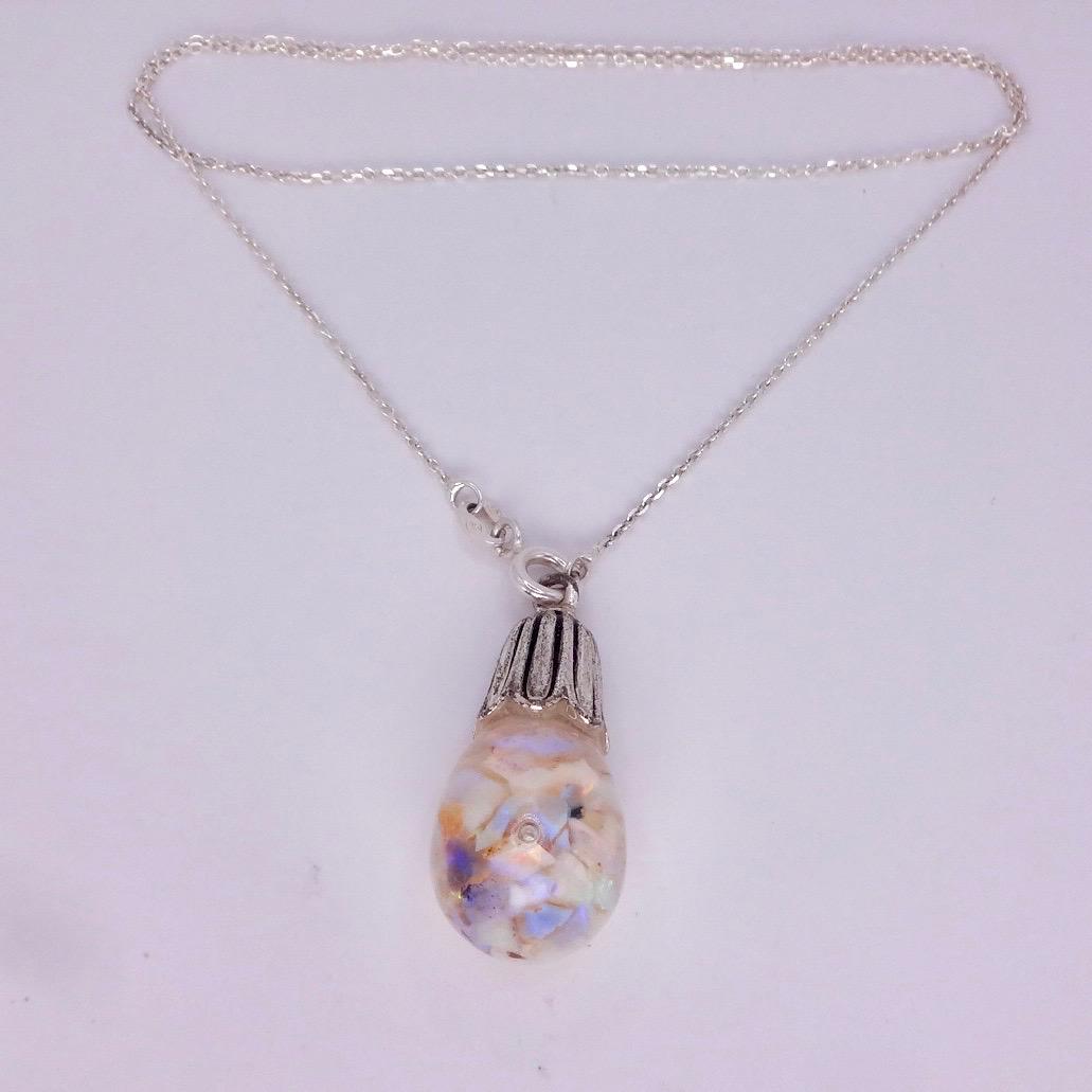 Vintage White Floating Opal Choker 925 Sterling Silver Chain Necklace Choker
