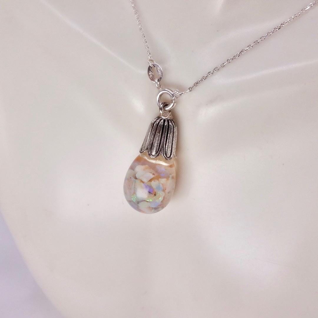 Vintage White Floating Opal Choker 925 Sterling Silver Chain Necklace Choker