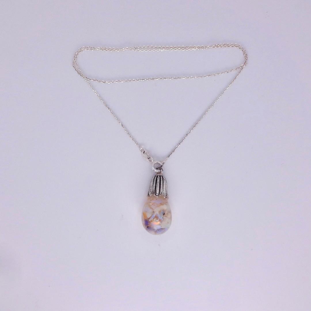 Vintage White Floating Opal Choker 925 Sterling Silver Chain Necklace Choker