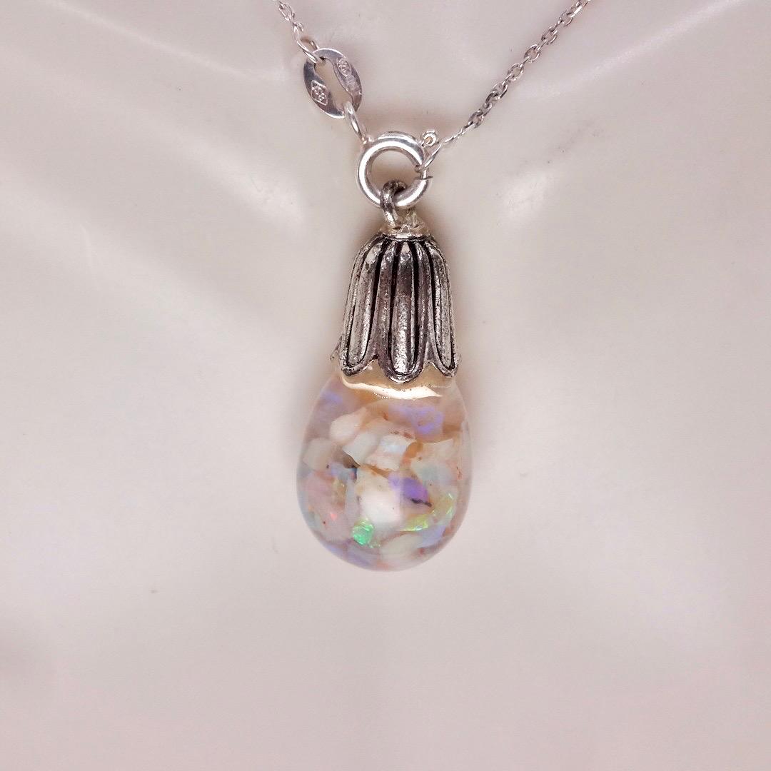 Vintage White Floating Opal Choker 925 Sterling Silver Chain Necklace Choker