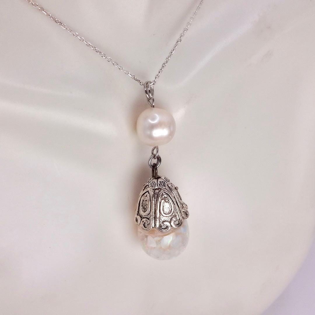 Vintage White Floating Opal Choker 925 Sterling Silver Chain Necklace Choker