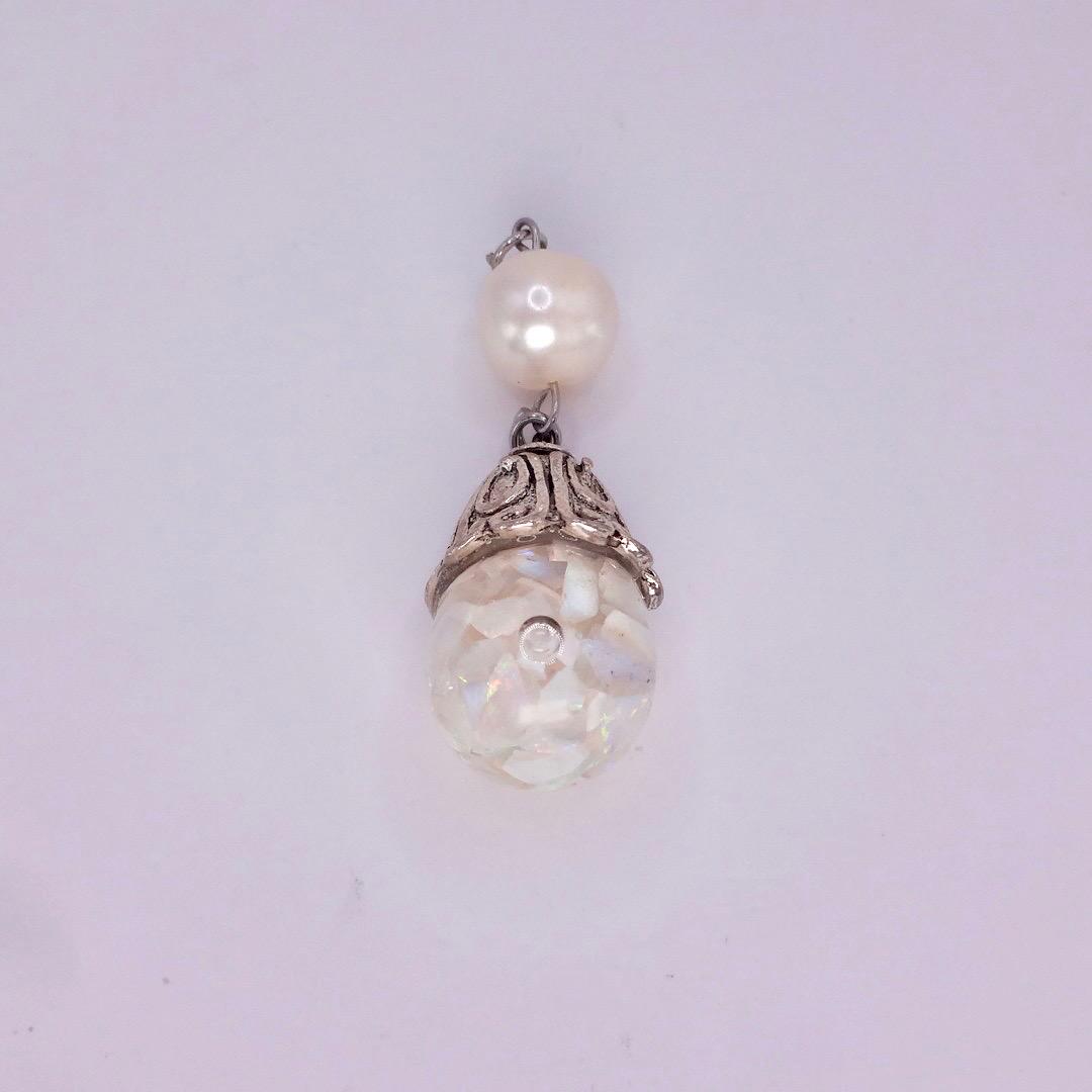 Vintage White Floating Opal Choker 925 Sterling Silver Chain Necklace Choker