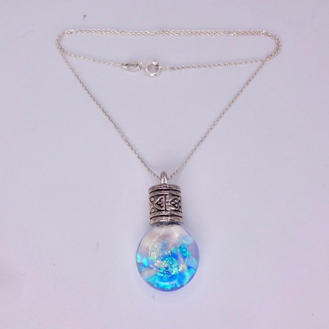 Vintage Blue White Floating Opal Choker 925 Sterling Silver Chain Necklace Choker