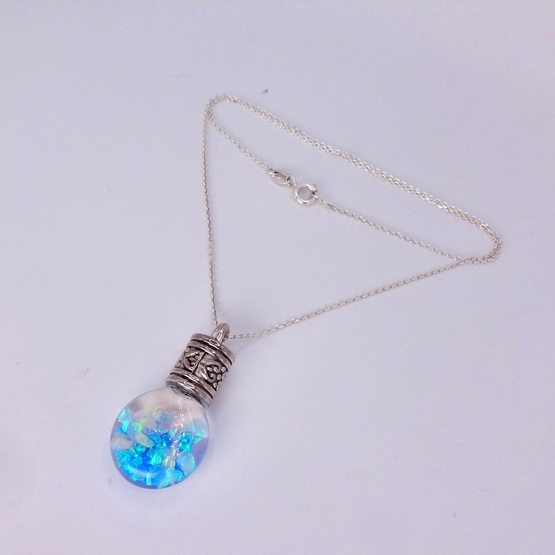 Vintage Blue White Floating Opal Choker 925 Sterling Silver Chain Necklace Choker