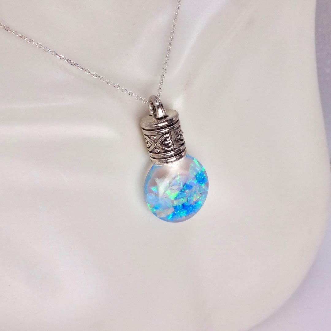 Vintage Blue White Floating Opal Choker 925 Sterling Silver Chain Necklace Choker