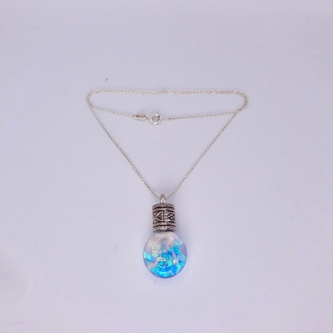 Vintage Blue White Floating Opal Choker 925 Sterling Silver Chain Necklace Choker
