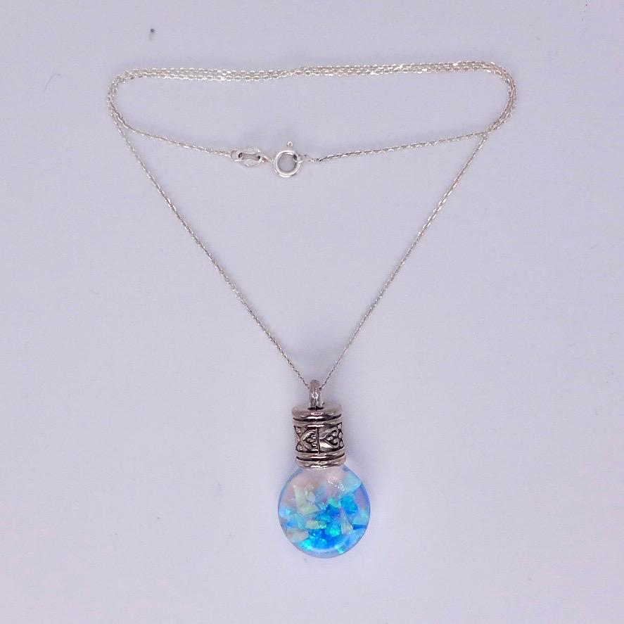 Vintage Blue White Floating Opal Choker 925 Sterling Silver Chain Necklace Choker