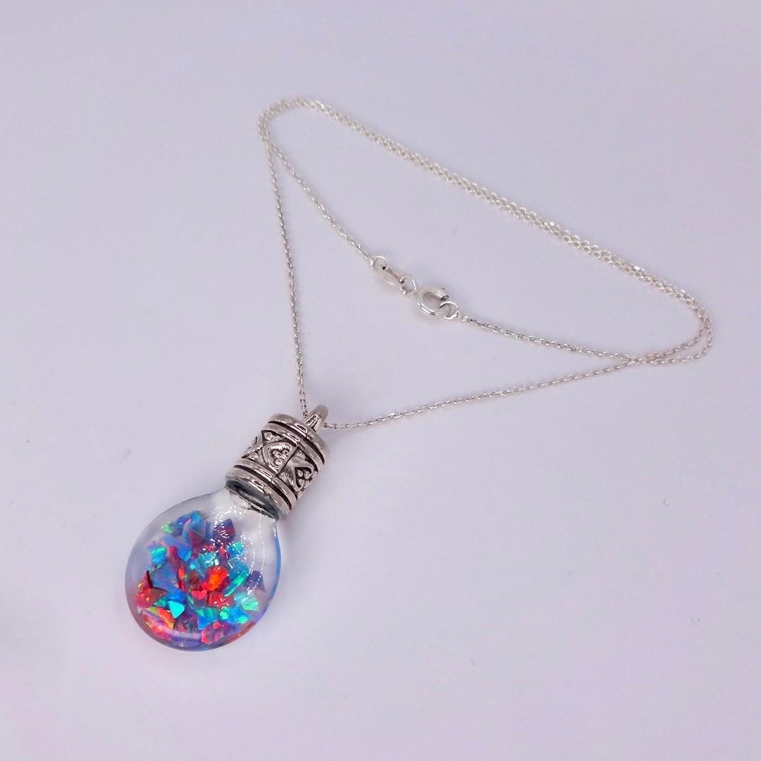 Vintage Blue White Floating Opal Choker 925 Sterling Silver Chain Necklace Choker