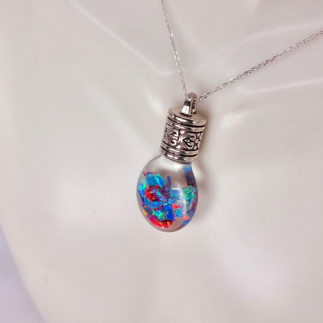 Vintage Blue White Floating Opal Choker 925 Sterling Silver Chain Necklace Choker
