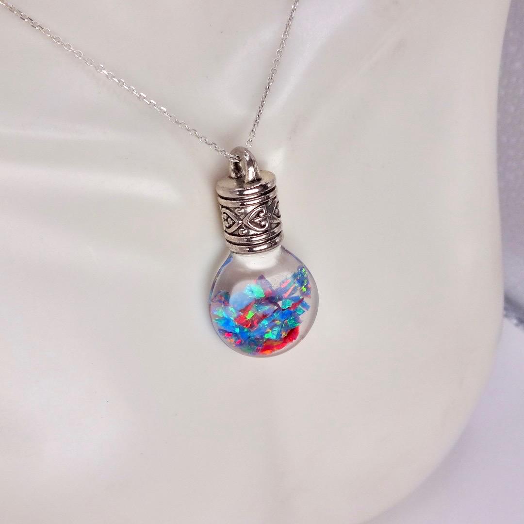 Vintage Blue White Floating Opal Choker 925 Sterling Silver Chain Necklace Choker