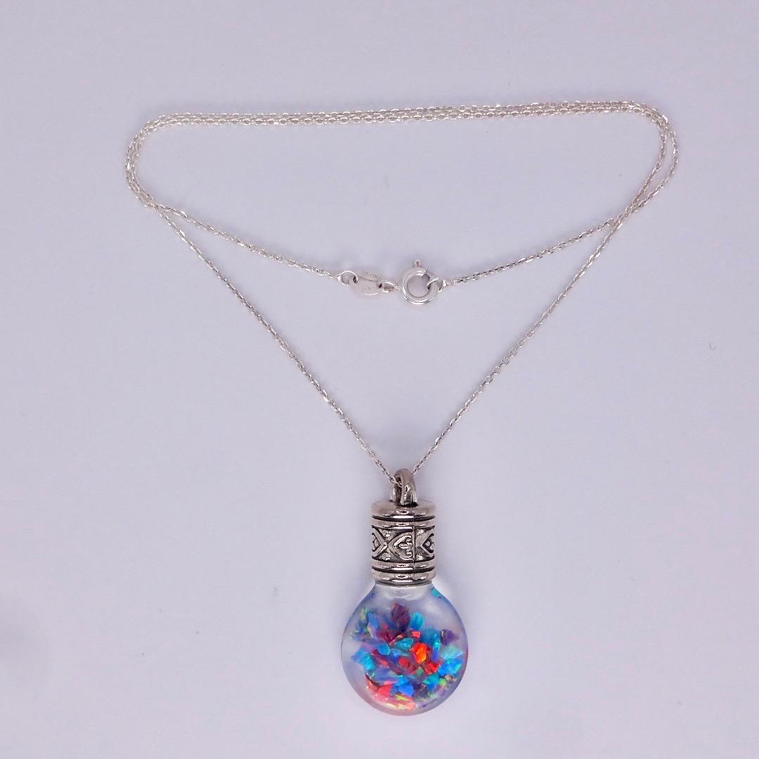 Vintage Blue White Floating Opal Choker 925 Sterling Silver Chain Necklace Choker