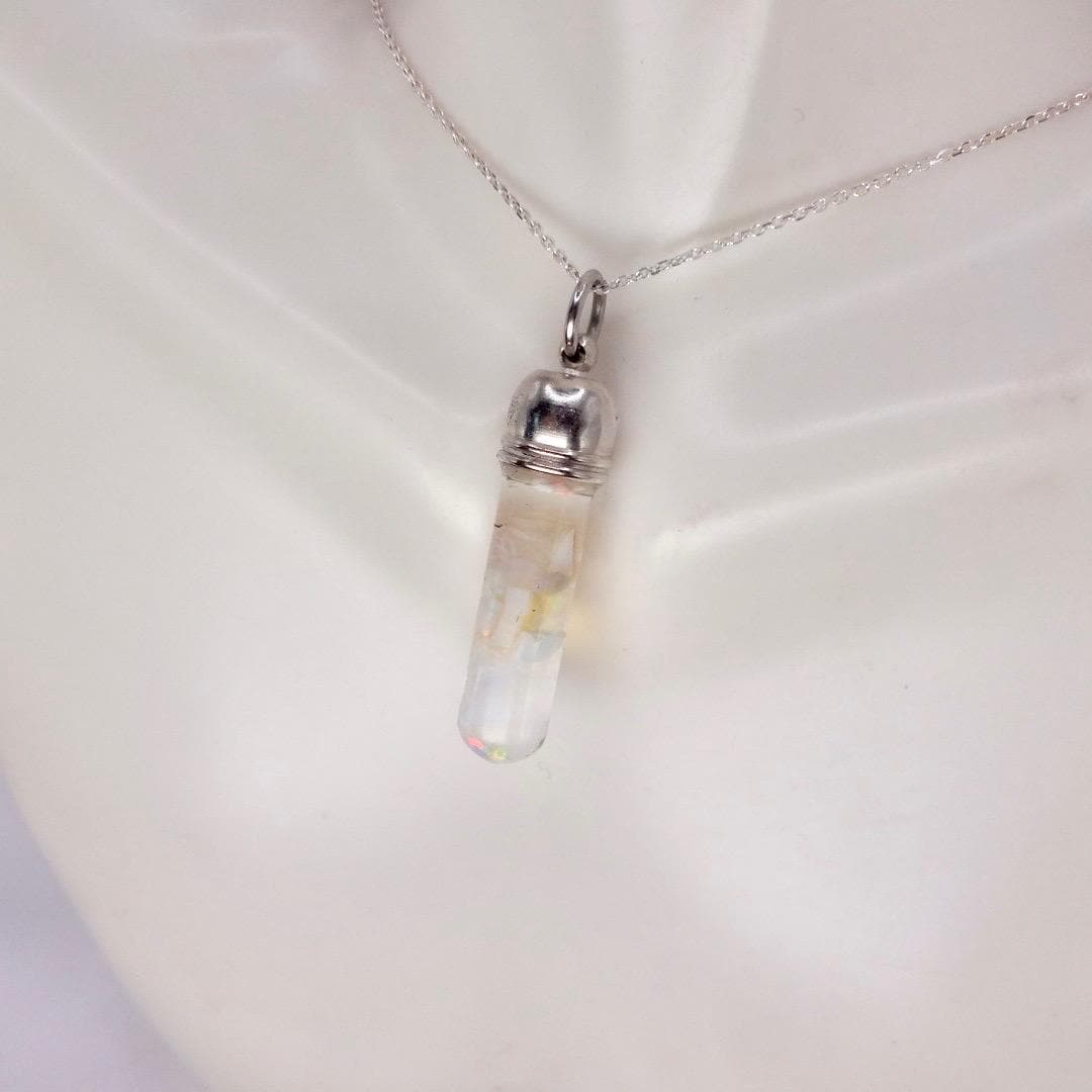 Vintage White Floating Opal Choker 925 Sterling Silver Chain Necklace Choker