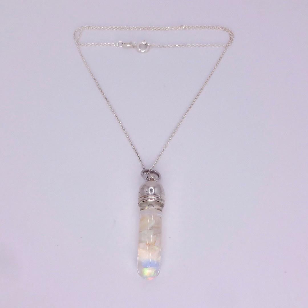 Vintage White Floating Opal Choker 925 Sterling Silver Chain Necklace Choker