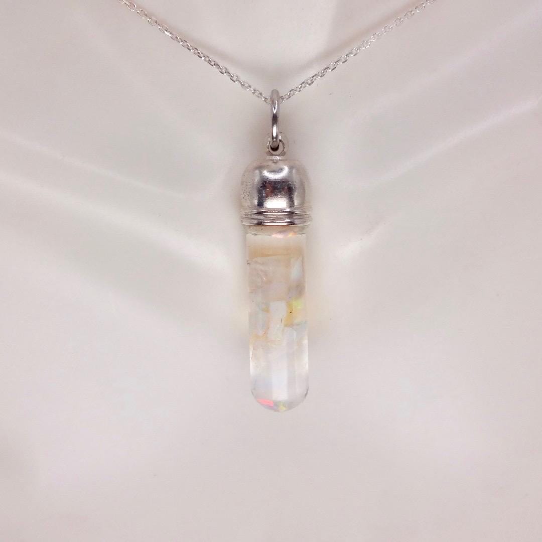 Vintage White Floating Opal Choker 925 Sterling Silver Chain Necklace Choker