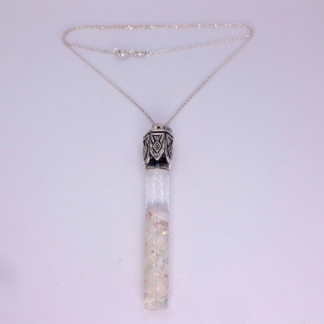 Vintage White Floating Opal Choker 925 Sterling Silver Chain Necklace Choker