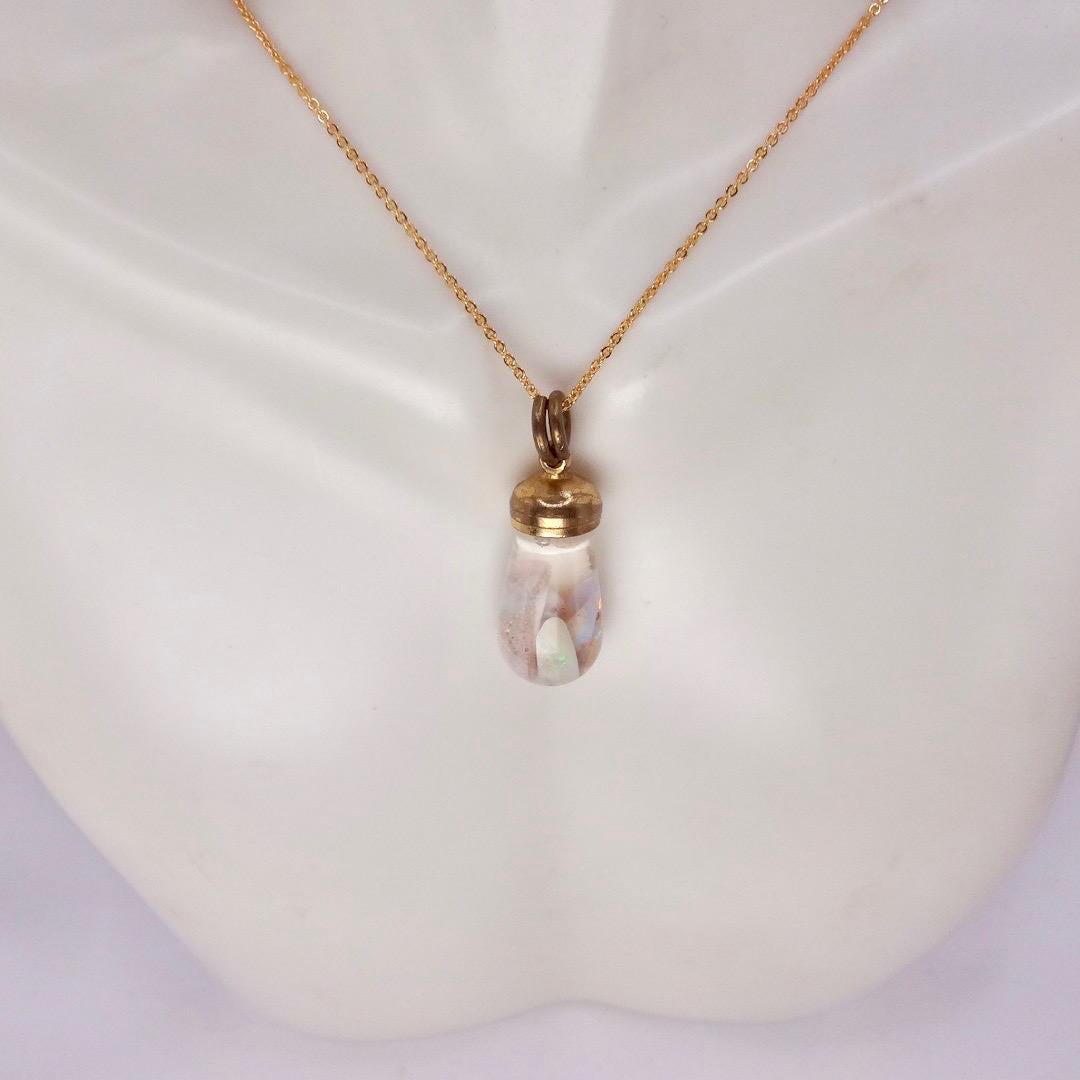 Vintage White Floating Opal Choker Gold Filled Chain Necklace Choker