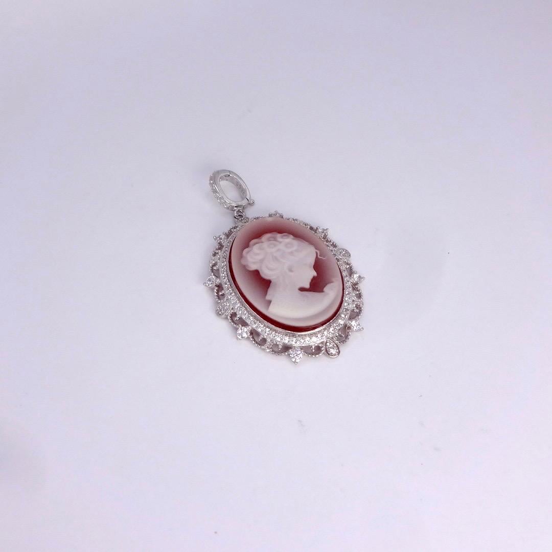 Vintage Red Onyx Cameo 925 Sterling silver Necklace Choker