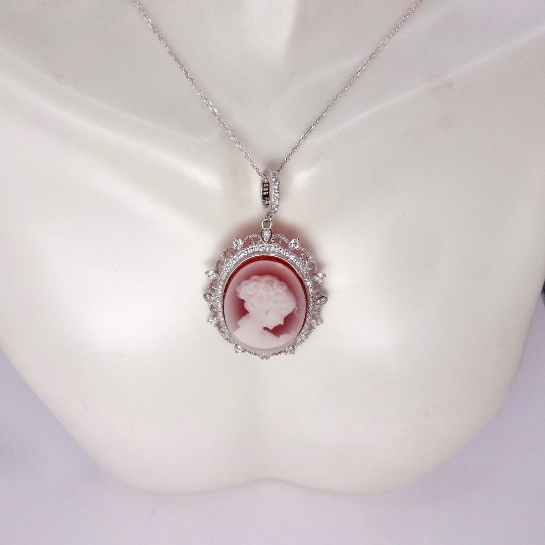 Vintage Red Onyx Cameo 925 Sterling silver Necklace Choker