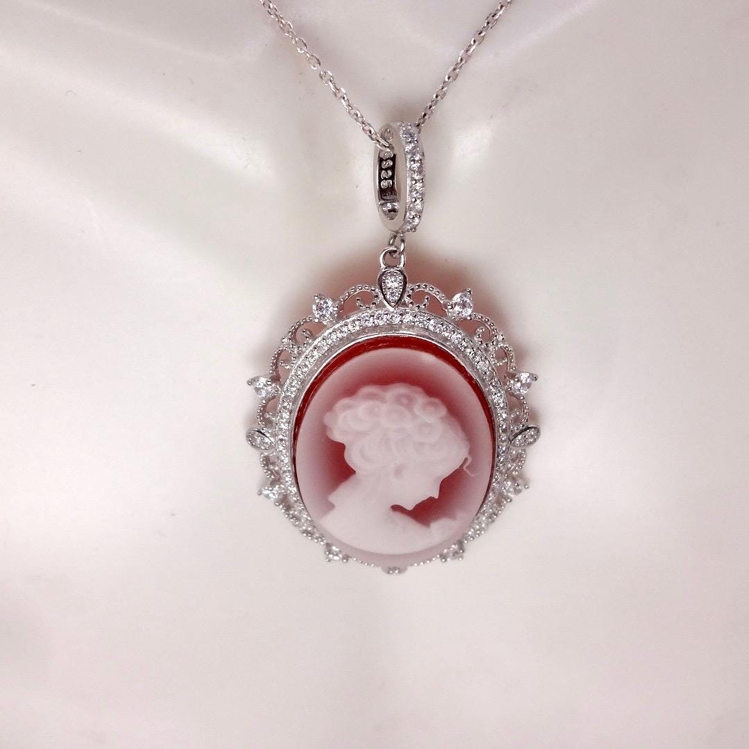 Vintage Red Onyx Cameo 925 Sterling silver Necklace Choker