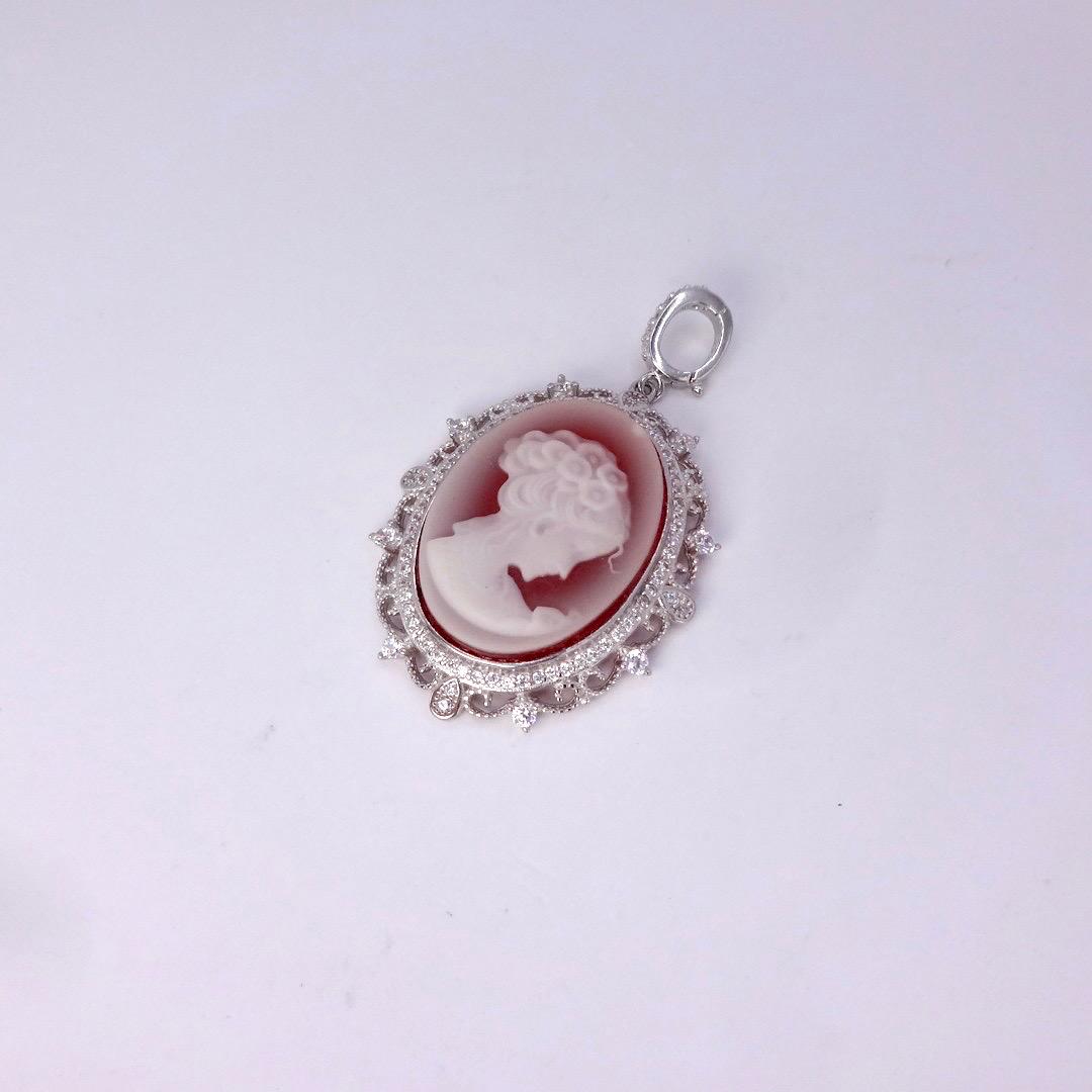 Vintage Red Onyx Cameo 925 Sterling silver Necklace Choker