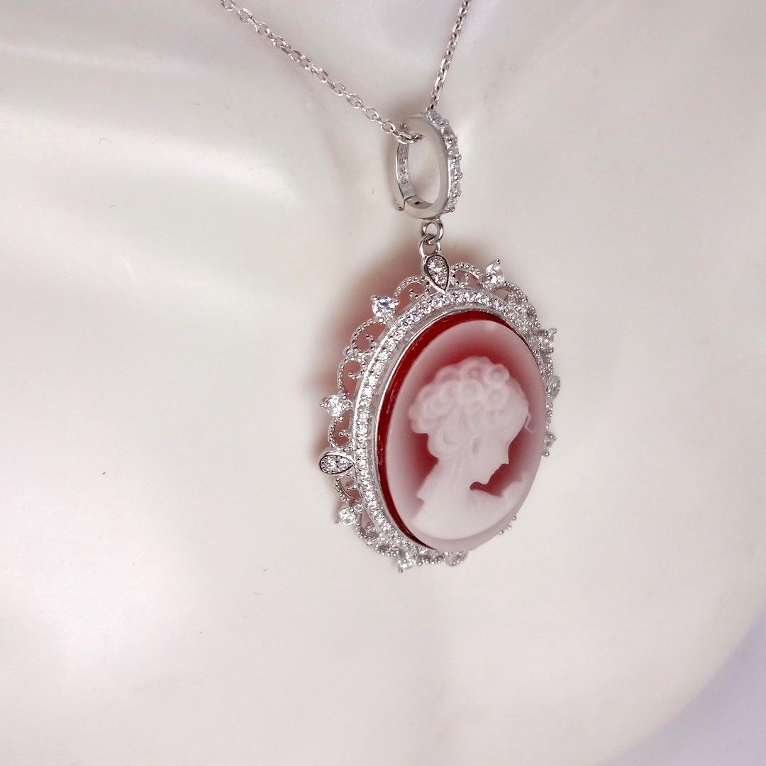 Vintage Red Onyx Cameo 925 Sterling silver Necklace Choker
