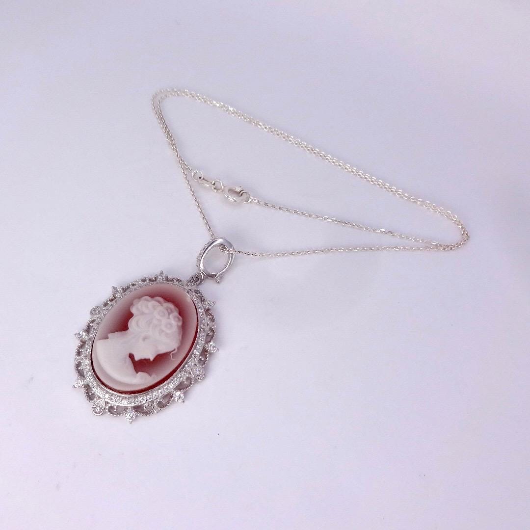 Vintage Red Onyx Cameo 925 Sterling silver Necklace Choker