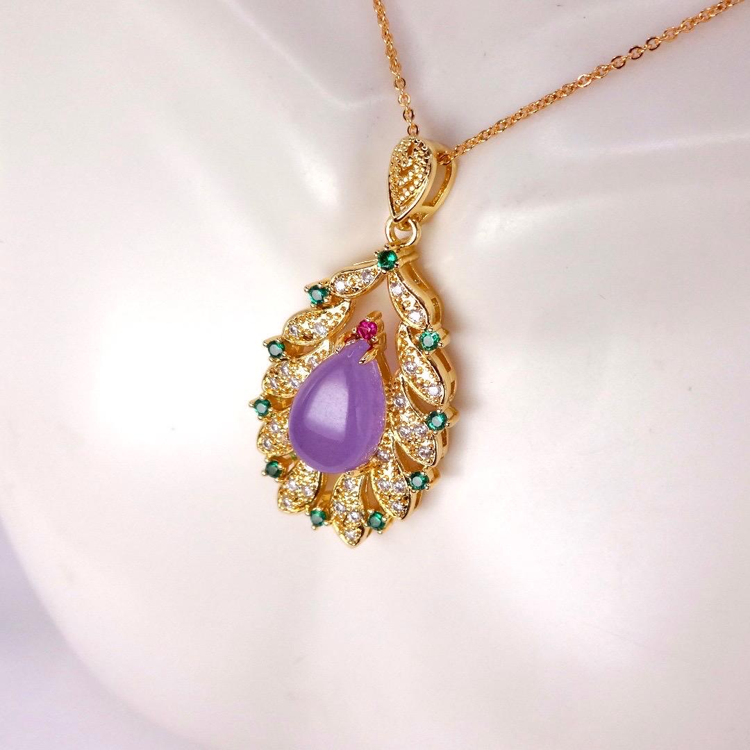 Vintage Lavender Jade Choker Golden Bronze Necklace Pendant