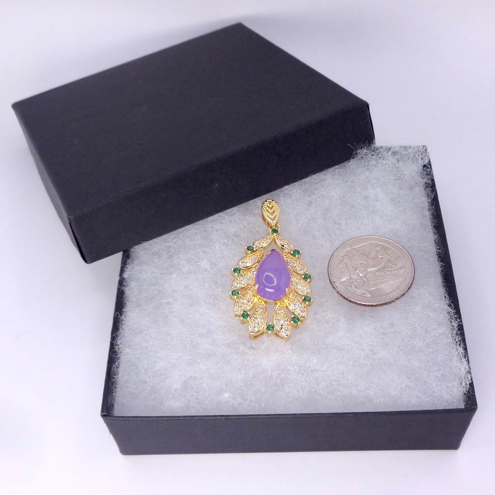Vintage Lavender Jade Choker Golden Bronze Necklace Pendant