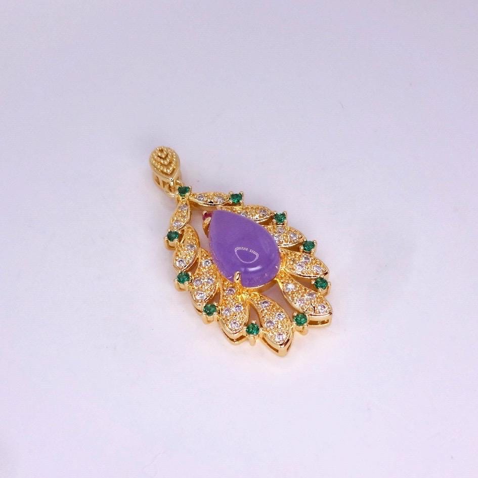 Vintage Lavender Jade Choker Golden Bronze Necklace Pendant