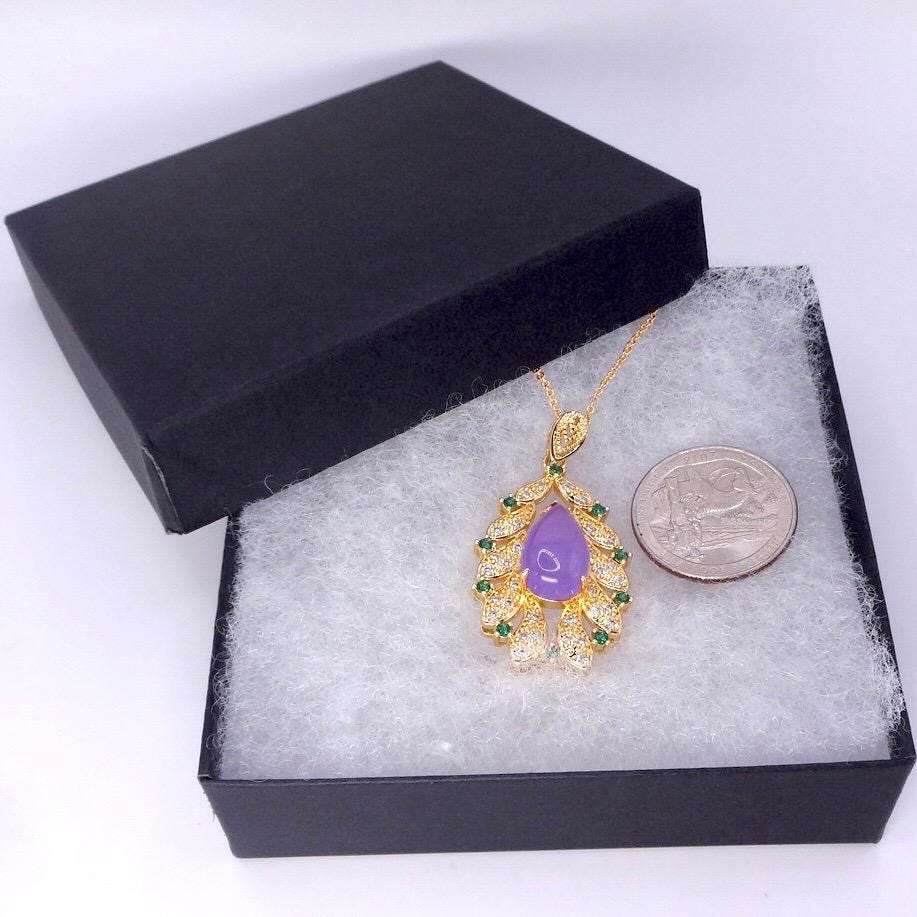 Vintage Lavender Jade Choker Golden Bronze Necklace Pendant
