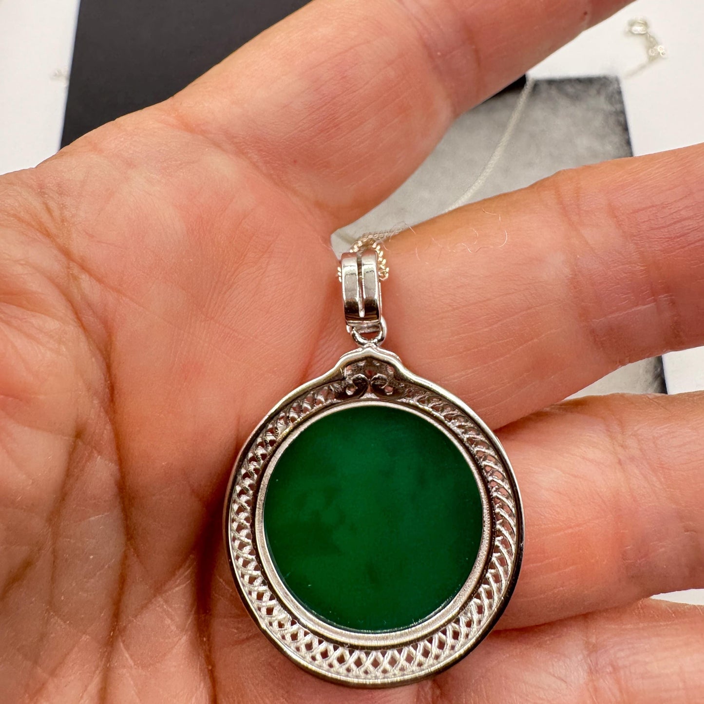 Vintage Lily of the Valley Green Onyx Cameo Choker 925 Sterling Silver Necklace