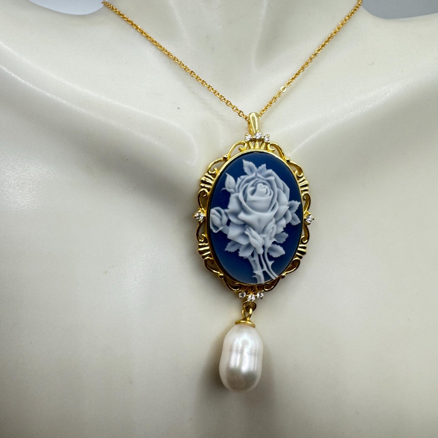 Vintage Rose Flower Cameo Yellow Golden 925 Sterling Silver Necklace Choker