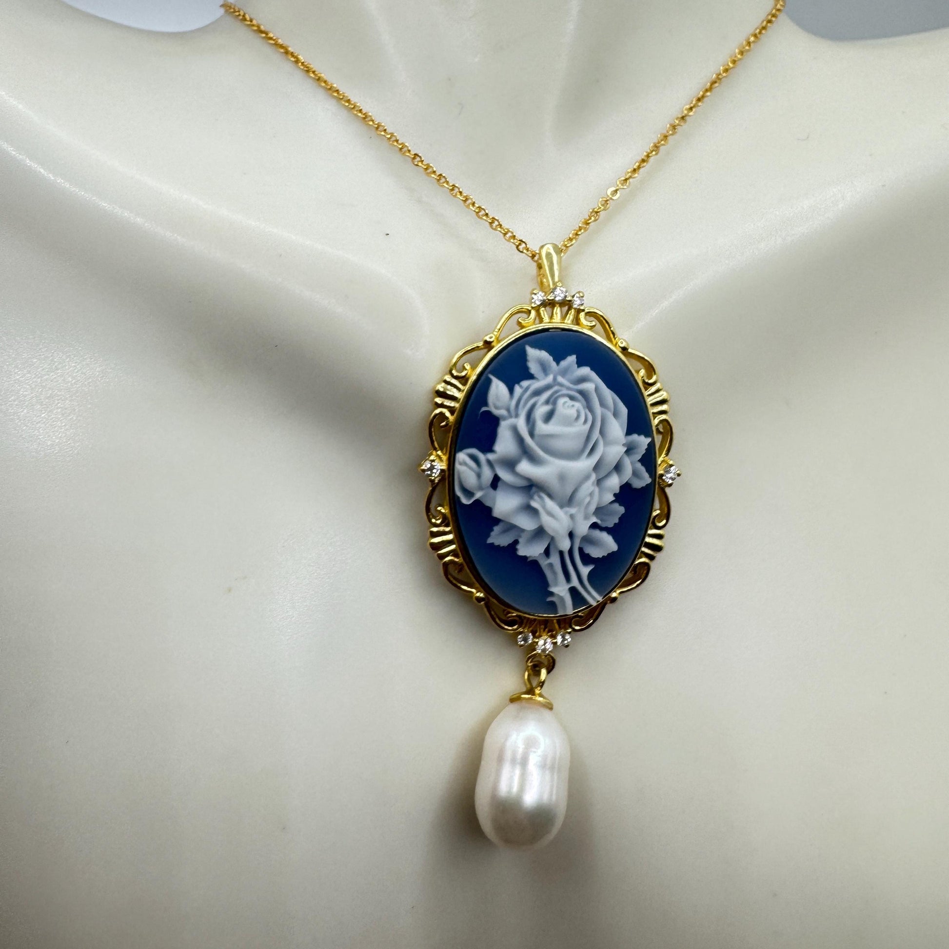 Vintage Rose Flower Cameo Yellow Golden 925 Sterling Silver Necklace Choker