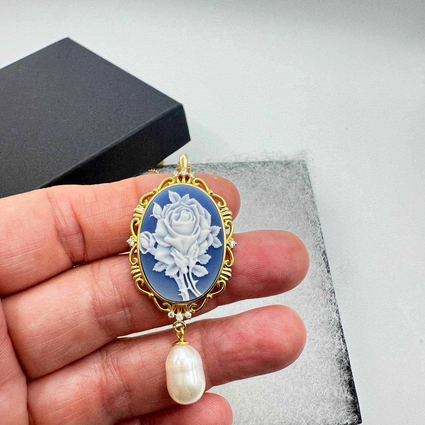 Vintage Rose Flower Cameo Yellow Golden 925 Sterling Silver Necklace Choker