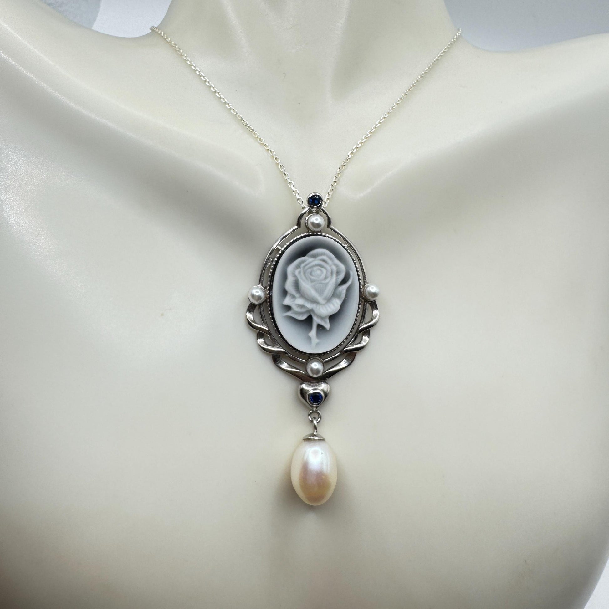 Vintage Rose Flower Cameo Yellow Golden 925 Sterling Silver Necklace Choker