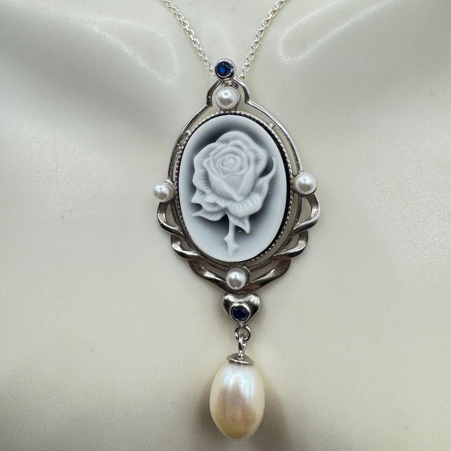 Vintage Rose Flower Cameo Yellow Golden 925 Sterling Silver Necklace Choker