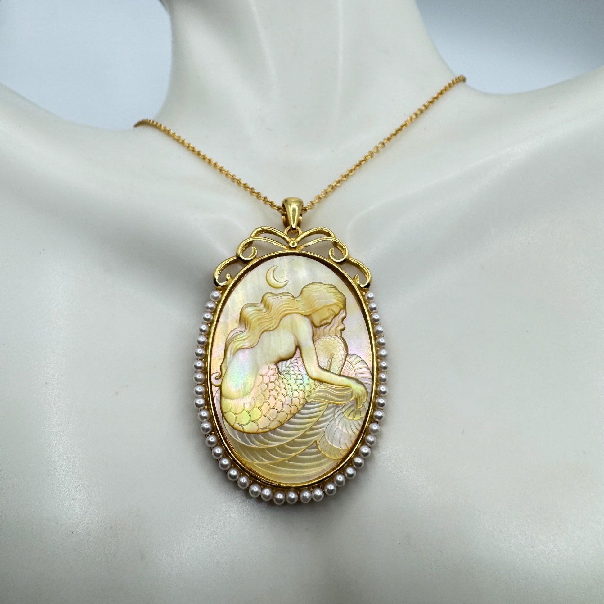 Vintage Cameo Mermaid 925 Sterling Silver Necklace Choker