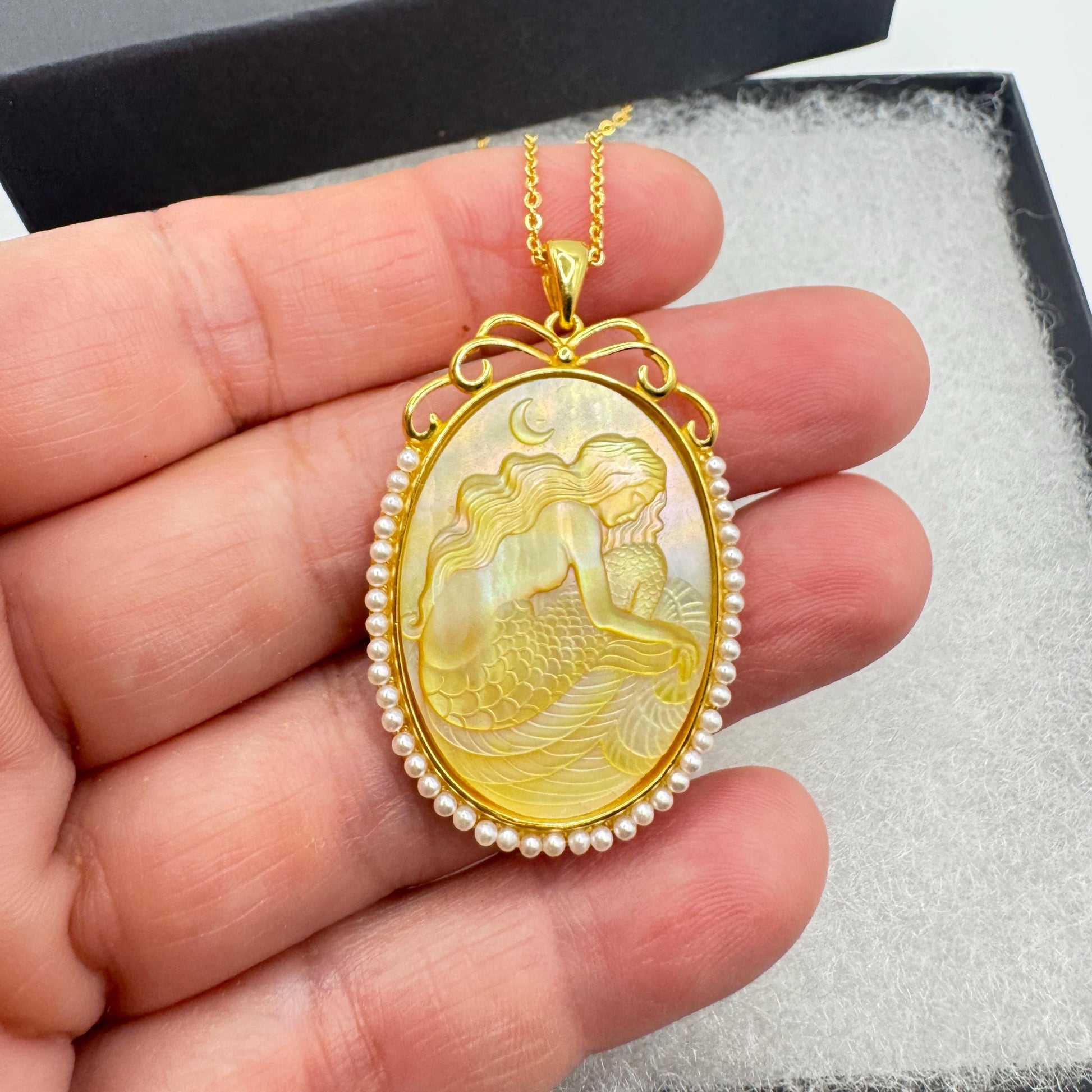 Vintage Cameo Mermaid 925 Sterling Silver Necklace Choker