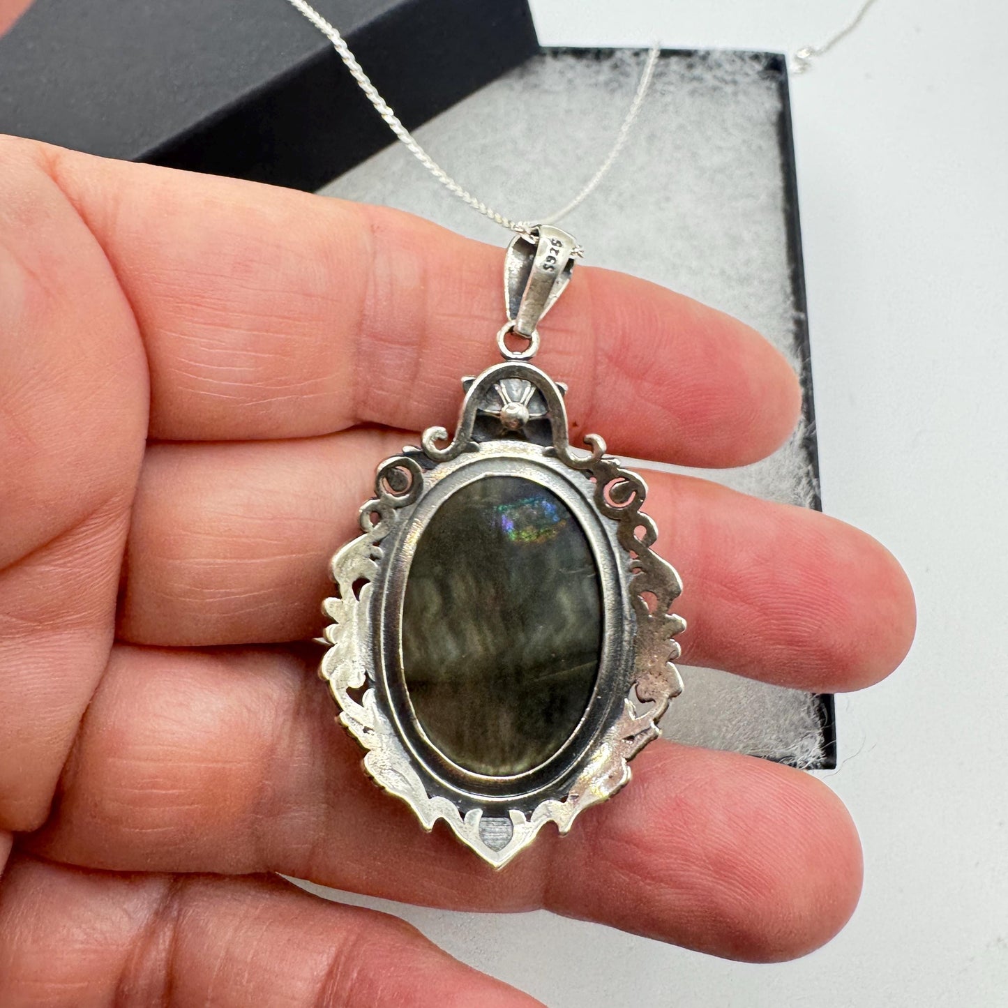 Vintage Mother of Pearl Mermaid Cameo Sterling Silver Necklace Choker