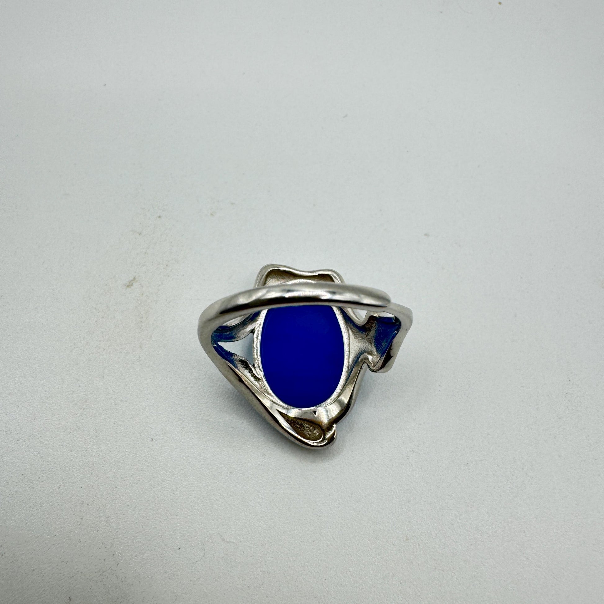 Vintage Blue Onyx Rose Cameo Golden 925 Sterling Silver Cocktail Ring
