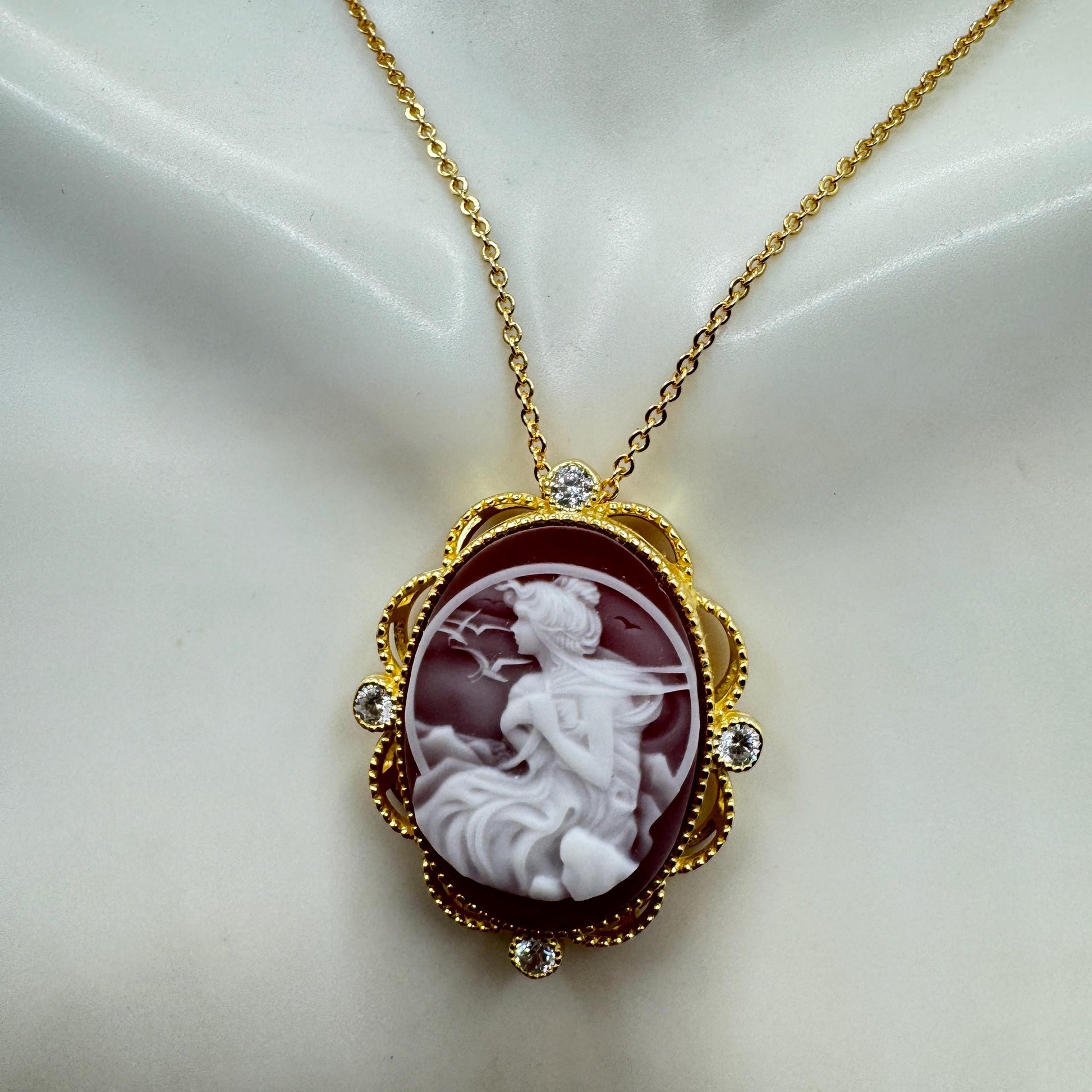 Vintage Red Onyx Cameo Golden 925 Sterling silver Necklace Choker