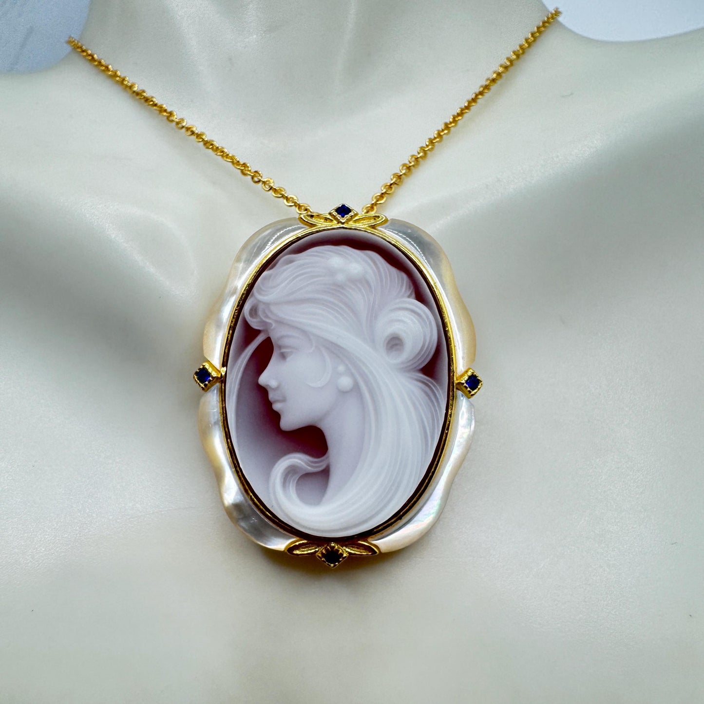 Vintage Red Onyx Cameo Golden 925 Sterling silver Necklace Choker