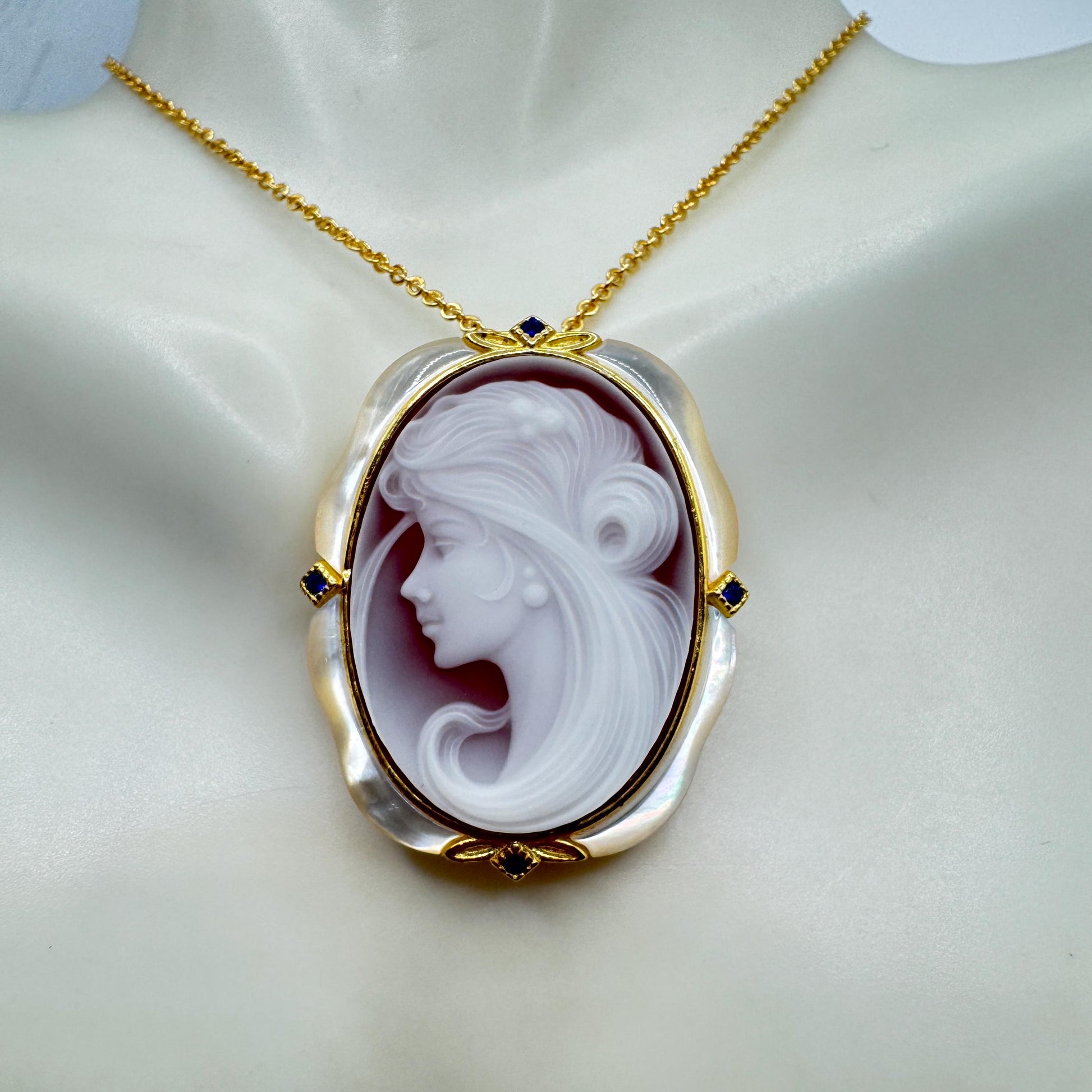 Vintage Red Onyx Cameo Golden 925 Sterling silver Necklace Choker