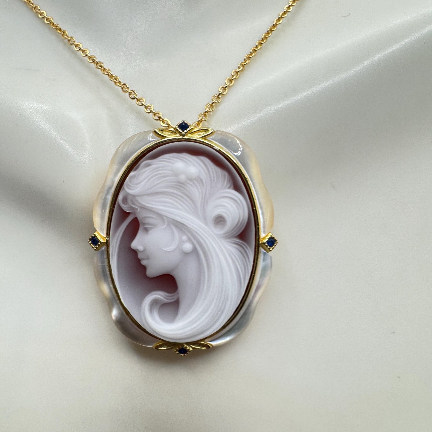 Vintage Red Onyx Cameo Golden 925 Sterling silver Necklace Choker